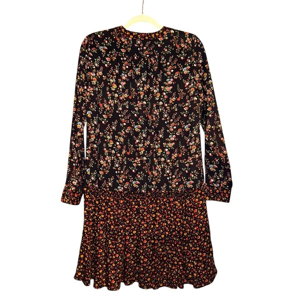 ANTHROPOLOGIE MAEVE Marlie Button Front Black Floral Print Mini Tunic Dress Sz 2 - Picture 11 of 15